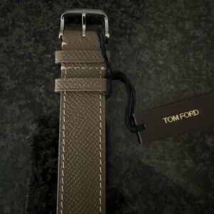 Tom Ford Grey Leather Cream Stitching Watch Strap